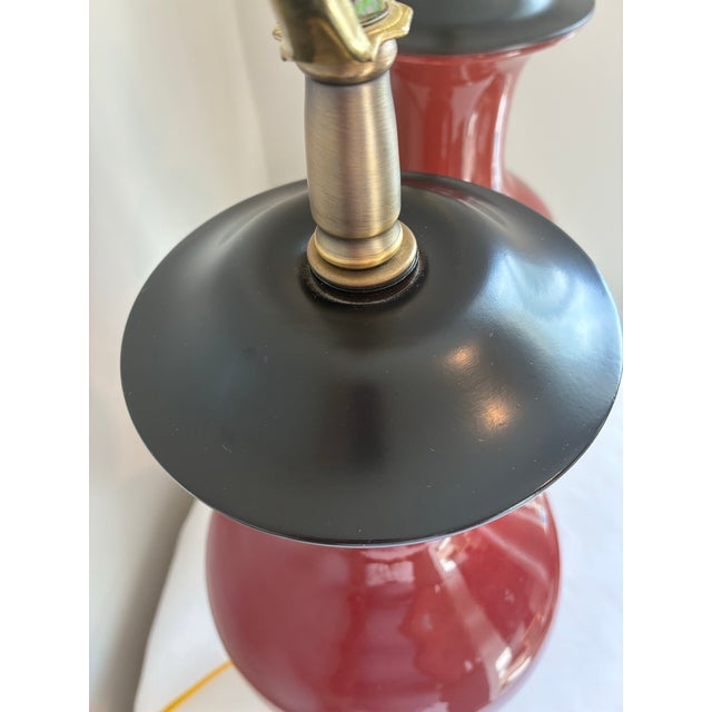 Vintage Oriental Accent Co. Sang De Boeuf / Oxblood Red Porcelain Baluster Table Lamps - a Pair For Sale - Image 9 of 12