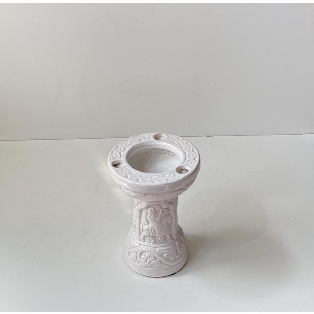 Baptismal Font Candleholder in White Glazed Terracotta by L. Hjorth, 1950s For Sale - Image 3 of 9