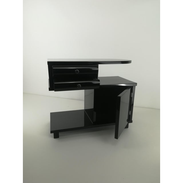 Art Deco Black Glossy Bedside Table, 1920s For Sale - Image 3 of 9