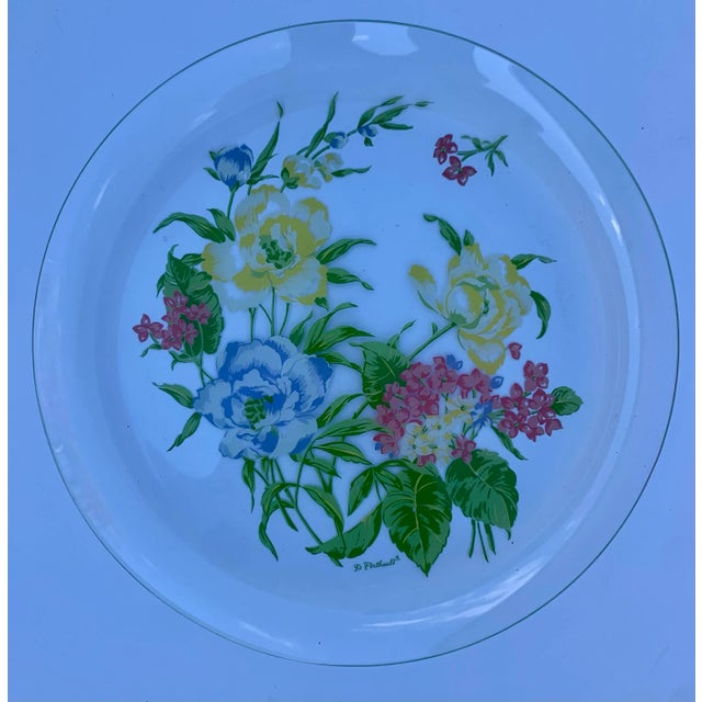 Green D. Porthault Floral Round Glass Serving Tray For Sale - Image 8 of 10