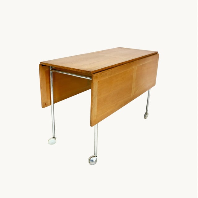 Berit Folding Side Table with Drop-Leaf Extensions attributed to Bruno Mathsson for Karl Mathsson Firma, Sweden, 1950s For Sale - Image 3 of 7