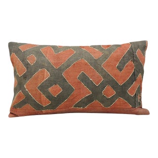 Vintage Black and Red Woven African Kuba Textile Decorative Lumbar Pillow For Sale