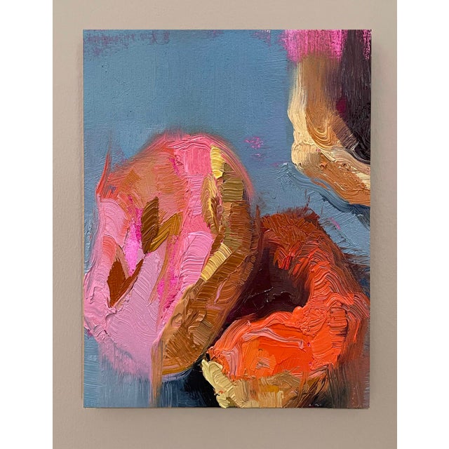 This artwork presents a vibrant arrangement of donuts, rendered in thick, expressive brushstrokes that convey a sense of...