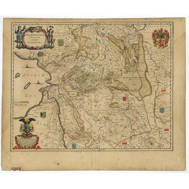 Antique map titled 'Transiselania Dominium vernacule Over-Yssel.' - Map of the Dutch Provinces of Overijssel and Drenthe....