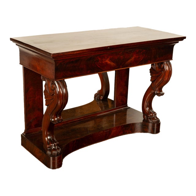 Antique English William IV Carved Mahogany Mirror Back Pier Console Hall Table For Sale