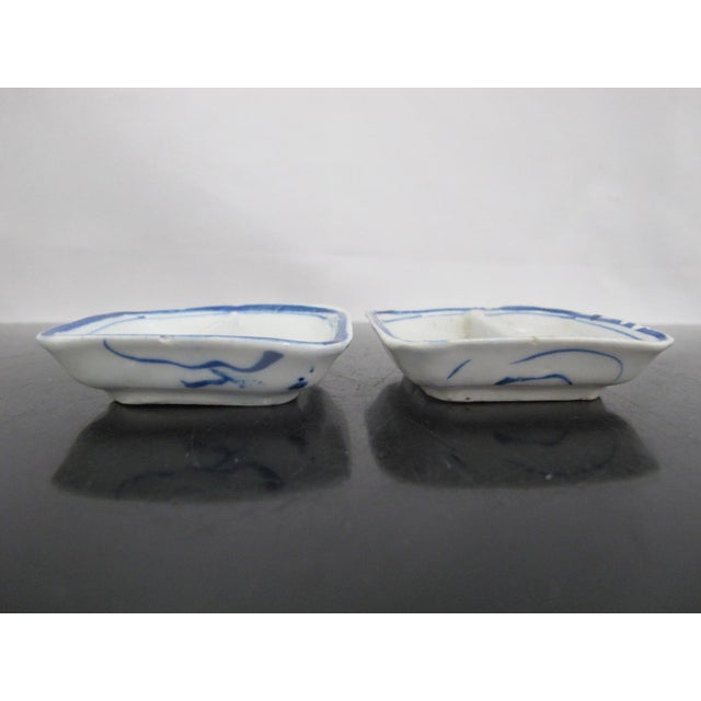 Chinese Blue and White Porcelain Divided Sushi Condiment Sauce Dish Tray Pair For Sale In Portland, OR - Image 6 of 11