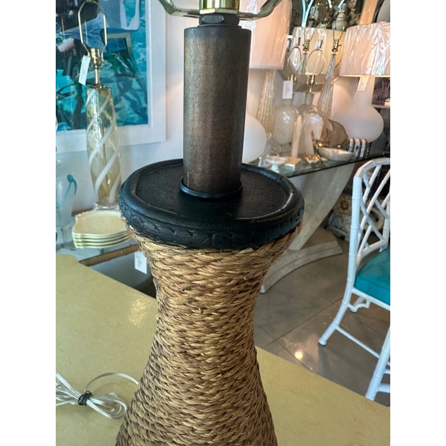 Vintage pair of rope nautical table lamps. These have been professionally, newly wired with clear cord, all new brass...