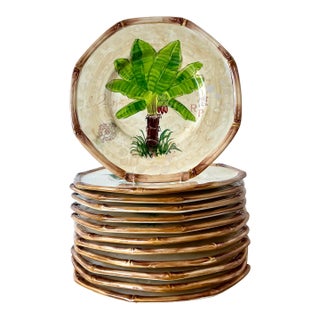 Vintage Coastal Glazed Ceramic Dinner Plates - Set of 12 For Sale