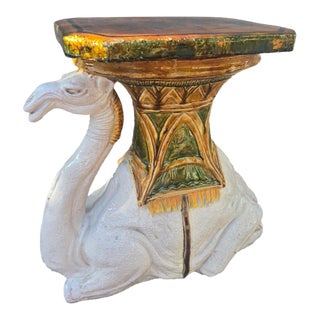 Vintage Majolica Style Camel Garden Seat For Sale