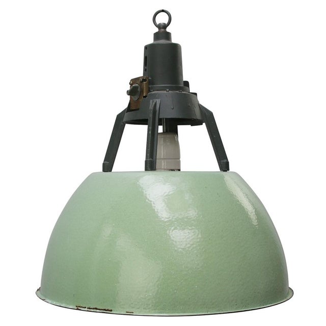 Vintage Industrial Green Enamel Pendant Light For Sale - Image 5 of 5