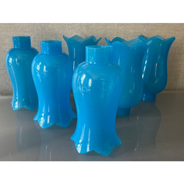 Antique French Opaline Glass Hurricane Shades for Chandelier Candle or Electric Light Wall Sconces - Set of 6 For Sale - Image 14 of 18