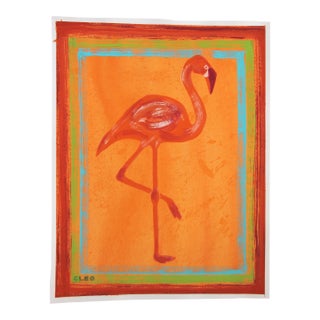 Flamingo Bird Minimalsim Pop Art Americana Art Deco Orange Original Painting Cleo Plowden For Sale