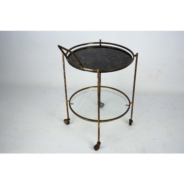 Mid-Century Round Brass and Marble-Effect Glass Bar Cart, Italy, 1950s For Sale - Image 12 of 15