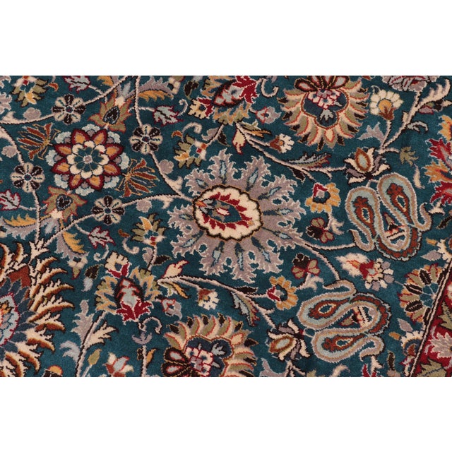 Art Nouveau 1990's Floral Pak-Persian Blue/Blue Wool Rug - 9'11'' X 14'6'' For Sale In New York - Image 6 of 9