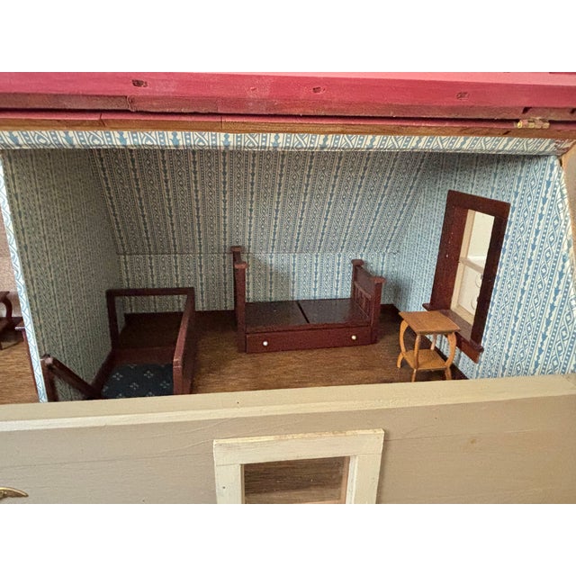 Early 20th Century Bench Made Folk Art Colonial Dollhouse, Furnished For Sale - Image 11 of 17