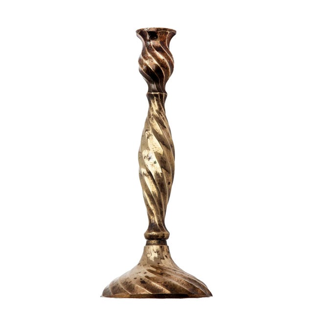Brass spiral candlesticks; a pair. High polished finish.