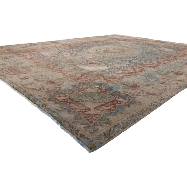 78586 Vintage Persian Kashan Kashmar Rug with Zir Khaki Design, 09'00 x 11'04. Cleverly composed with incredible detail...
