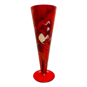 Murano Cenedese Conical Trumpet Vase Red White Orange Signed 1970’s