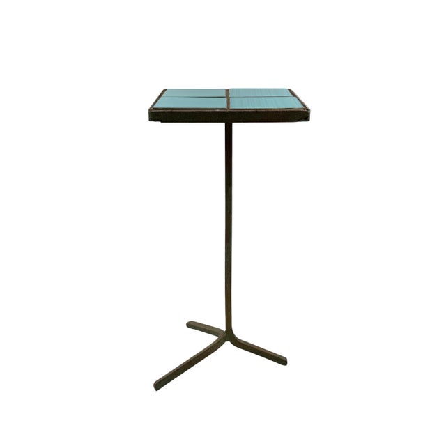 Metal Modern Azure Iron and Tiles Side Table, France 1960s For Sale - Image 7 of 9