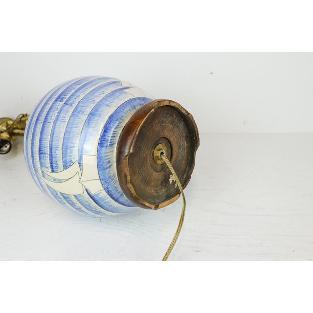 Mid 20th Century Blue and White Mid Century Studio Pottery Table Lamp With Sailing Motif and Dual Pull Chain Lights For Sale - Image 5 of 12