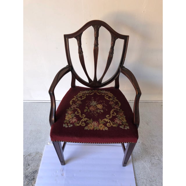 Vintage Fine Mahogany needlepoint Side Arm Chair 1930’s