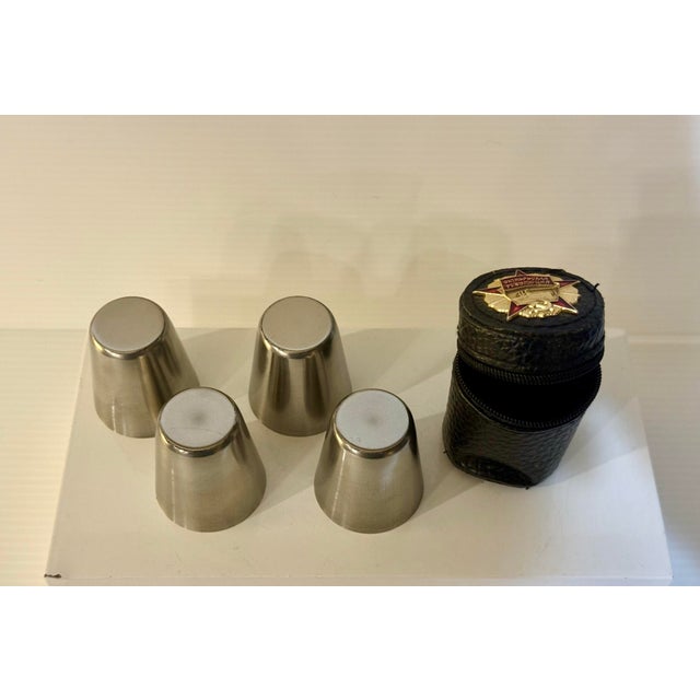 Vintage 4-Pc Nesting Vodka Shot Set With October Revolution Case For Sale - Image 4 of 9