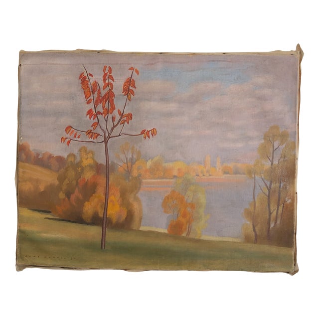 René Martin, Paysage d'automne et vue sur le lac, 1930, Oil on Canvas For Sale