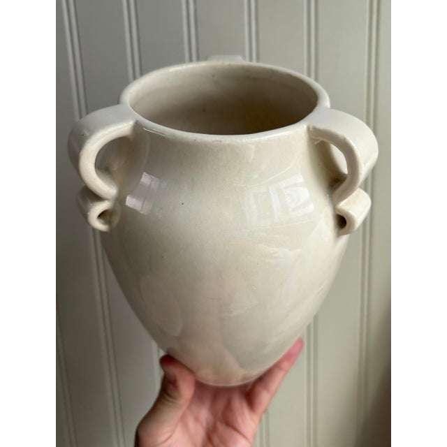 Art Deco Vintage Fulper Pottery Vase #887 3 Ribbon Handles Circa 1930s Collectible VTG For Sale - Image 3 of 12