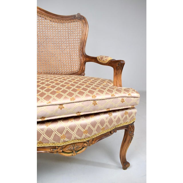 Louis XV Style Hand-Carved Cane Settee Upholstered, 1980s, Italy For Sale - Image 13 of 13