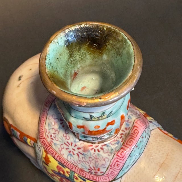 Early 20th Century Chinese Export Famille Rose Enameled Elephant Candle/Joss Holders- Set of 2 For Sale - Image 10 of 11