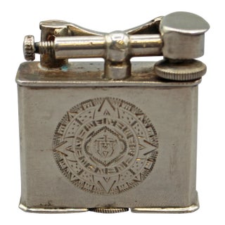 C. 1940s-50s Sterling Silver Lighter Engraved With an Aztec Calendar For Sale