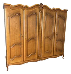 Vintage French Louis XVI Style Carved 4-Door Armoire
