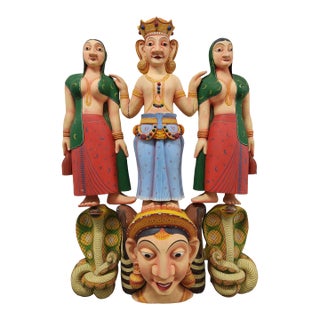 Large Sri Lankan Wood Polychrome Carving Depicting a Famous Hindu Story For Sale