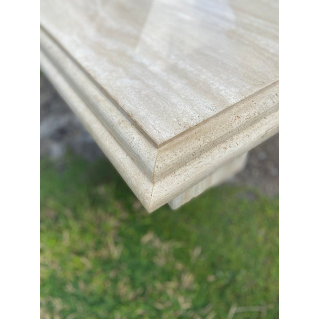 Mid 20th Century Italian Travertine Side Table With Beveled Edge For Sale - Image 5 of 12