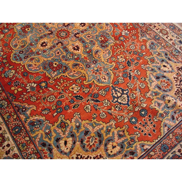 1880s Red Medallion Rustic Antique Persian Tabriz Rug 4'0" X 5'10" Handknotted Wool Carpet For Sale - Image 4 of 6