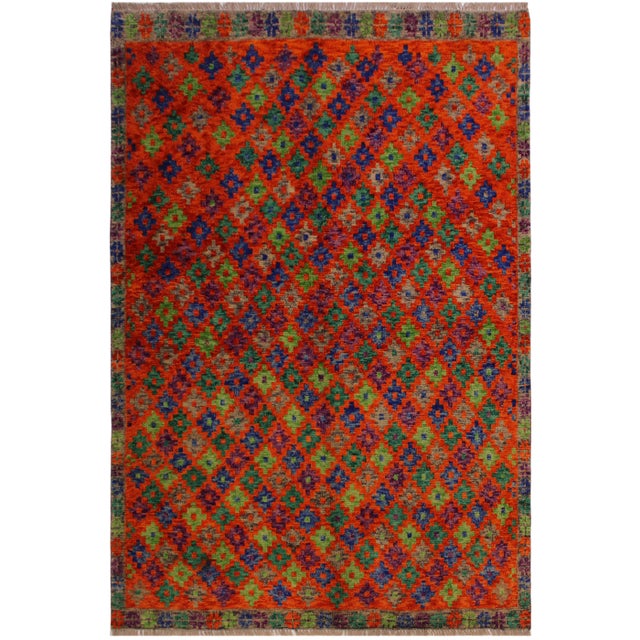 1990s Rustic Southwestern Balouchi Orange Wool Rug - 4′8″ × 6′4″ For Sale
