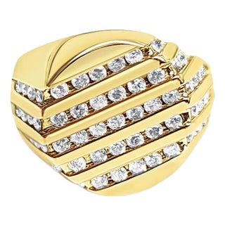 Five Row Diamond Diagonal Mens Band 1.03cttw 14k Yellow Gold, Size 9 For Sale