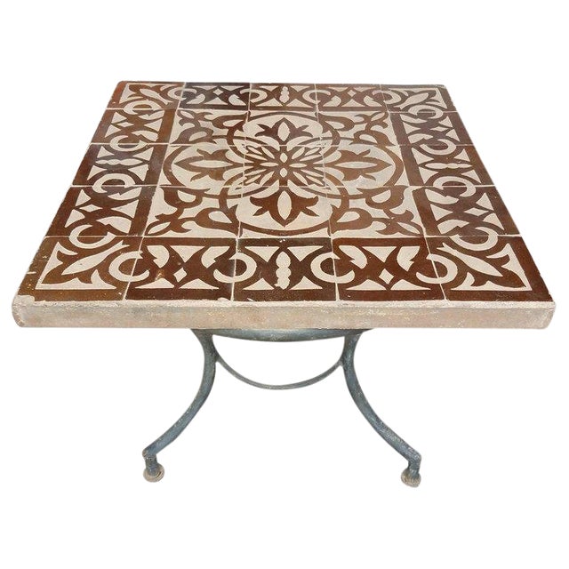 Moroccan Brown/Natural Mosaic 20" Square Table For Sale