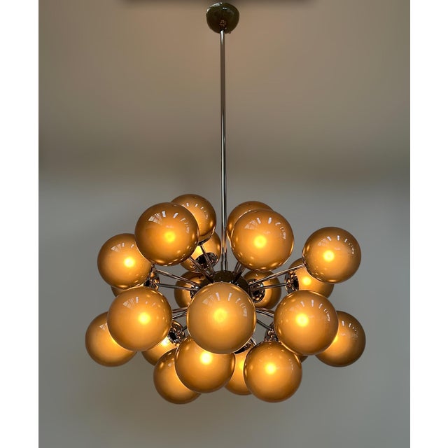 Glass 21st Century Ovale Polished Nickel Frosted Smoky Murano Sputnik Chandelier by Fabio LTD For Sale - Image 7 of 8