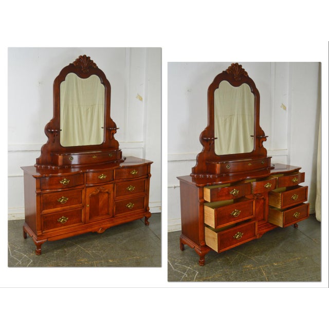 Lexington Cherry Victorian Style Long Dresser W/ Mirror Chairish