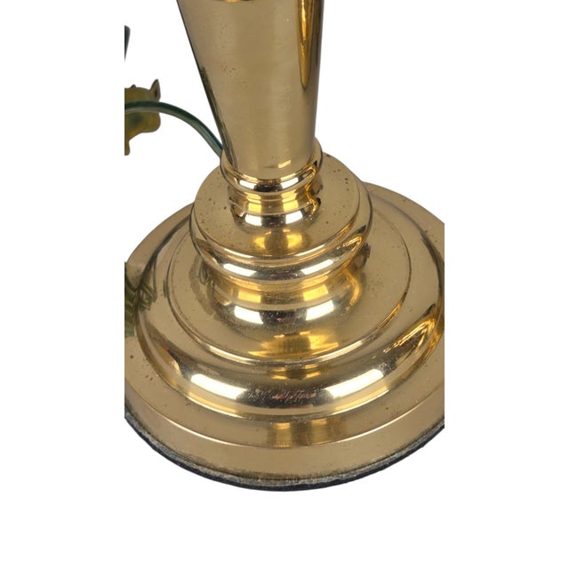 Brass Pair of Vintage Solid Brass Candlestick Table Lamps With Knife-Pleated Shades For Sale - Image 8 of 13