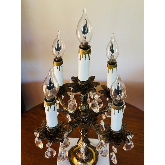 Vintage Spanish Brass & Crystal Candelabra Lamp For Sale - Image 11 of 14