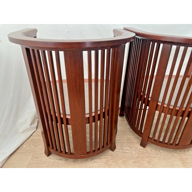 Rare Set of Stickley Lounge Chairs Spindle Barrel Back Solid Cherry Leather Seat For Sale In Palm Springs - Image 6 of 18