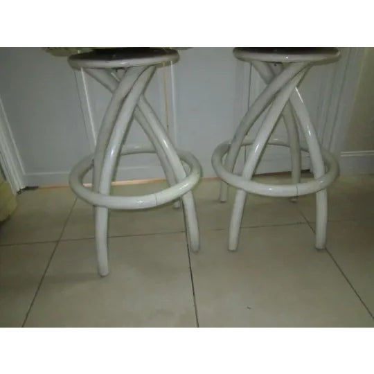 1970s Vintage Teardrop Shape Upholstered Seat Swivel Bar Stools - Set of 2 For Sale - Image 4 of 13