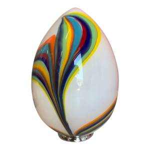 Multicolored Reeds White Egg Lamp in Murano-Style Glass