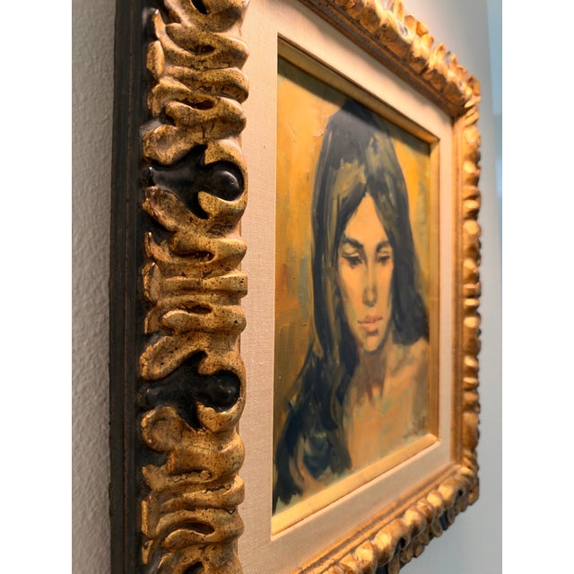1960s 1960s Jan De Ruth Signed Oil Portrait of a Woman in Ornate Gold-Tone Frame For Sale - Image 5 of 9