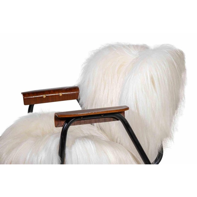 Wood Vintage Armchair in Sheepskin and Wood by Gastone Rinaldi, 1950s For Sale - Image 7 of 8