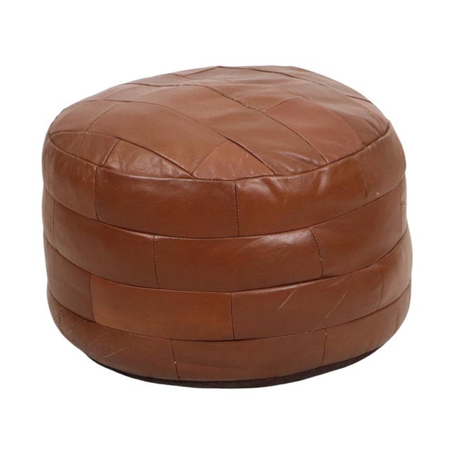 Brown Vintage Round Faux Leather Ottoman, 1970s For Sale - Image 8 of 14
