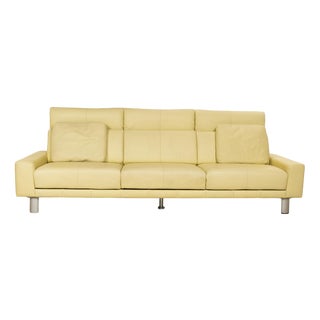 Leather Three-Seater Green Green-Yellow Sofa from Laauser For Sale