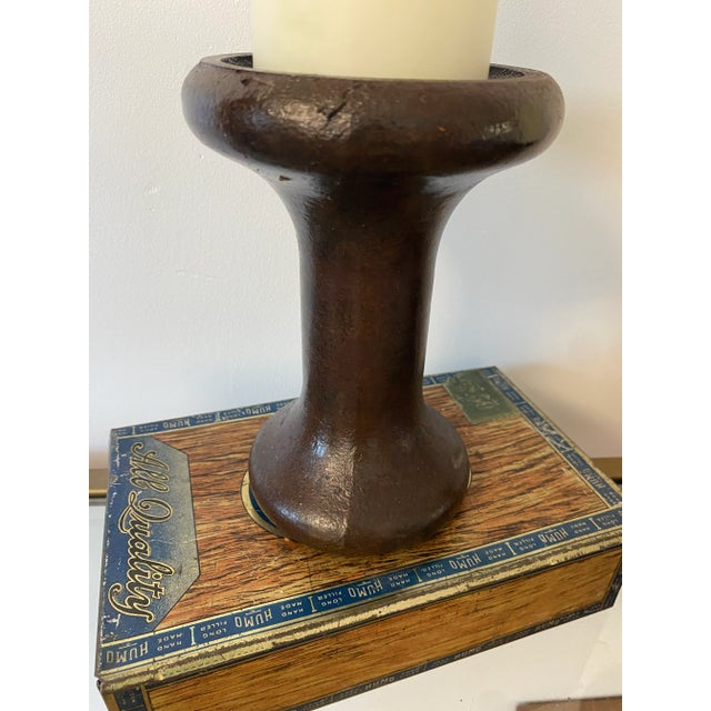 Metal Antique Late 19th Century Iron Candlestick Holders With Candles - a Pair For Sale - Image 7 of 8